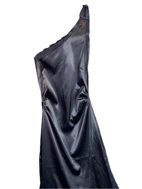 NWT Cider Black Satin One-Shoulder Formal Maxi Dress, Size XL (fits a large)